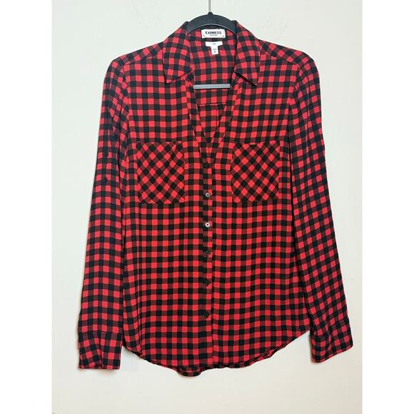 Express Buffalo Plaid Button Down Blouse Size S - Picture 2 of 6
